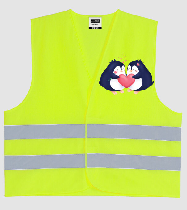 PINGUIN ÎNDRĂGOSTIT model galben neon pe tricou