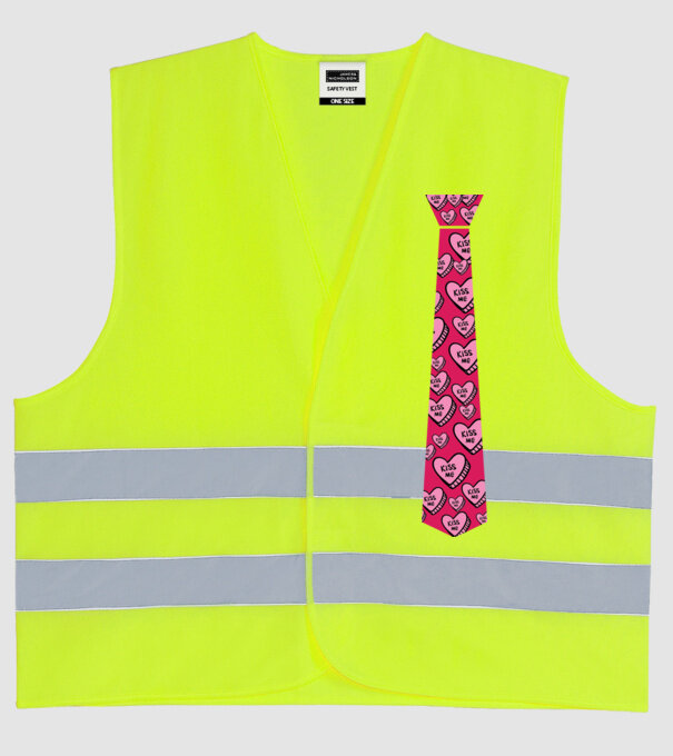 Cravată cu inimă model galben neon pe tricou