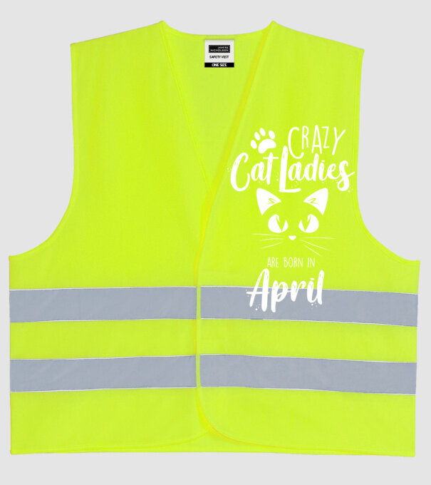 Crazy Cat Ladies are born in April model galben neon pe tricou