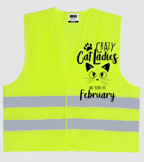 Crazy Cat Ladies are born in February model galben neon pe tricou