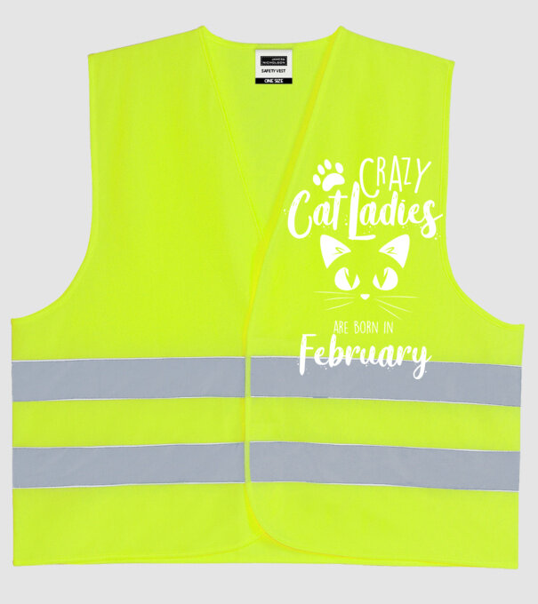 Crazy Cat Ladies are born in February model galben neon pe tricou