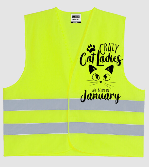 Crazy Cat Ladies are born in January model galben neon pe tricou