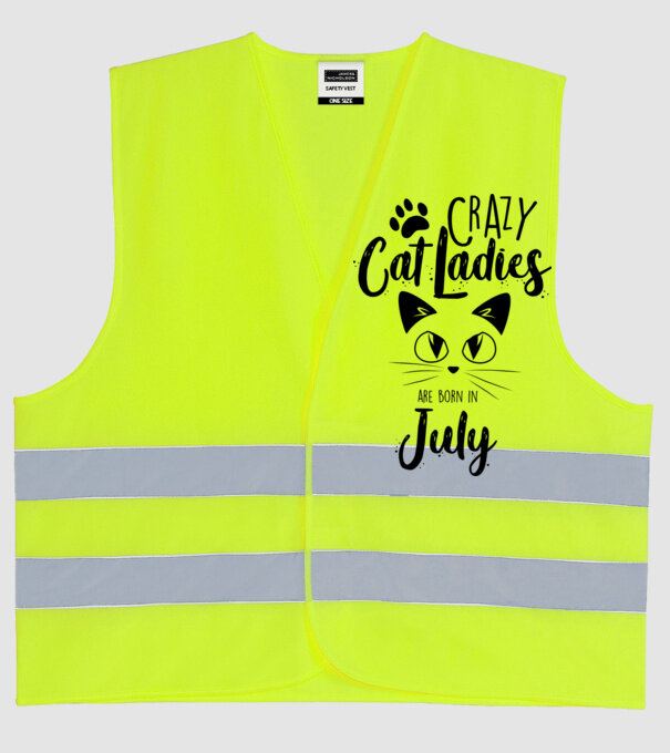 Crazy Cat Ladies are born in July model galben neon pe tricou