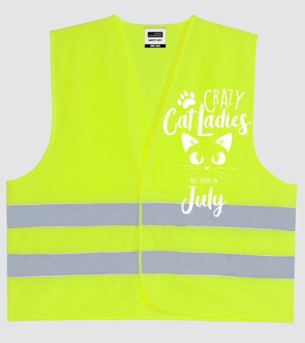 Crazy Cat Ladies are born in July model galben neon pe tricou