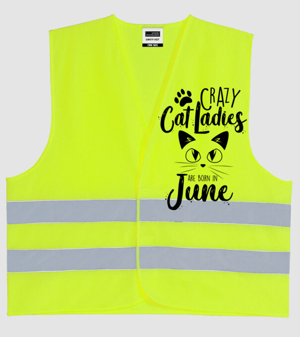 Crazy Cat Ladies are born in June model galben neon pe tricou