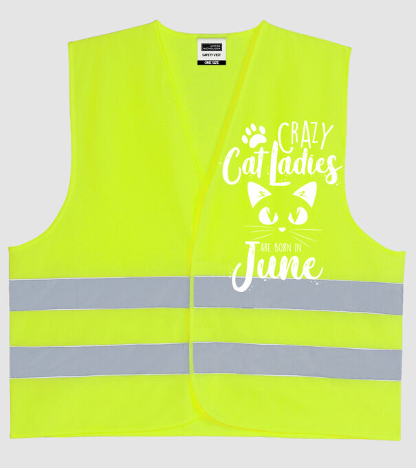 Crazy Cat Ladies are born in June model galben neon pe tricou