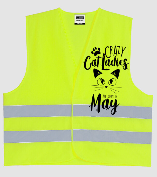 Crazy Cat Ladies are born in May model galben neon pe tricou