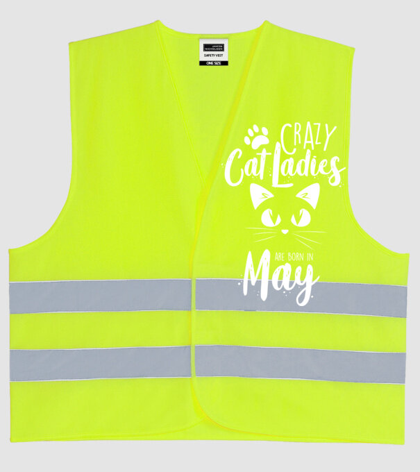 Crazy Cat Ladies are born in May model galben neon pe tricou