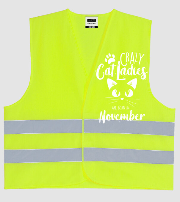 Crazy Cat Ladies are born in November model galben neon pe tricou