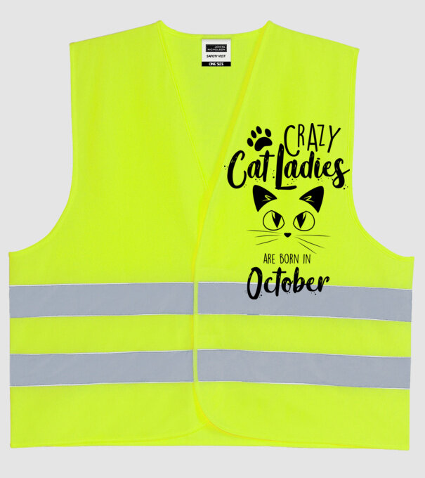 Crazy Cat Ladies are born in October model galben neon pe tricou