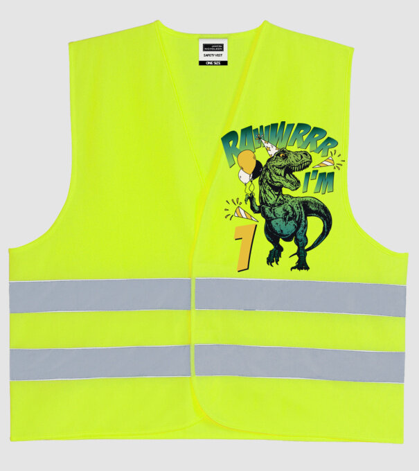 'Birthday Dinosaur rawww i''m 1' model galben neon pe tricou