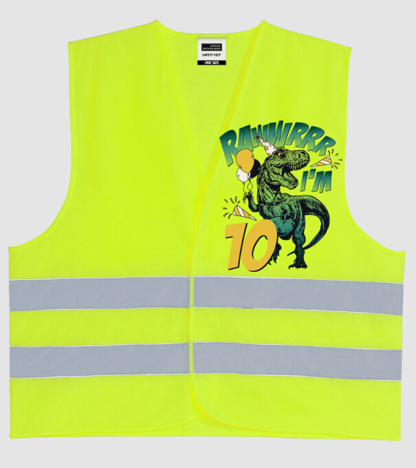 'Birthday Dinosaur rawww i''m 10' model galben neon pe tricou