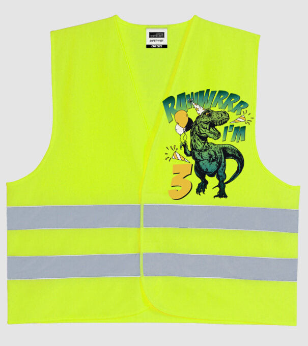 'Birthday Dinosaur rawww i''m 3' model galben neon pe tricou