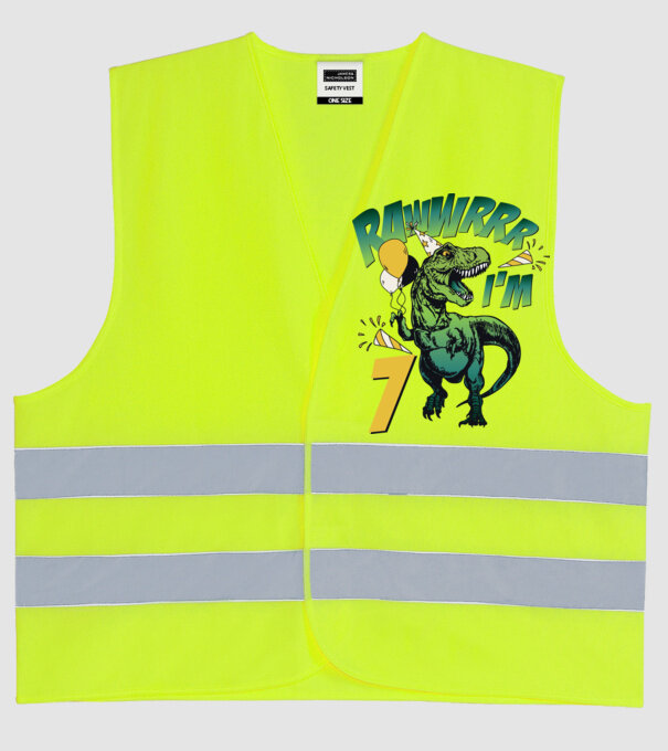 'Birthday Dinosaur rawww i''m 7' model galben neon pe tricou