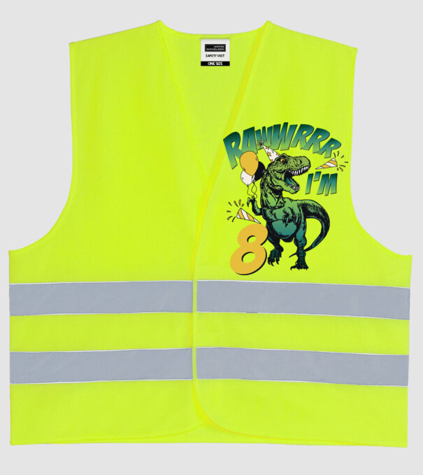 'Birthday Dinosaur rawww i''m 8' model galben neon pe tricou