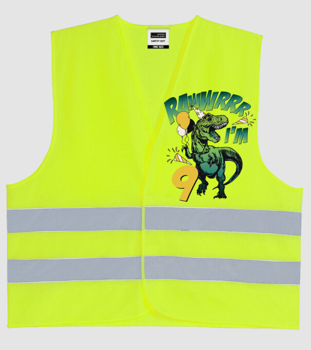 'Birthday Dinosaur rawww i''m 9' model galben neon pe tricou