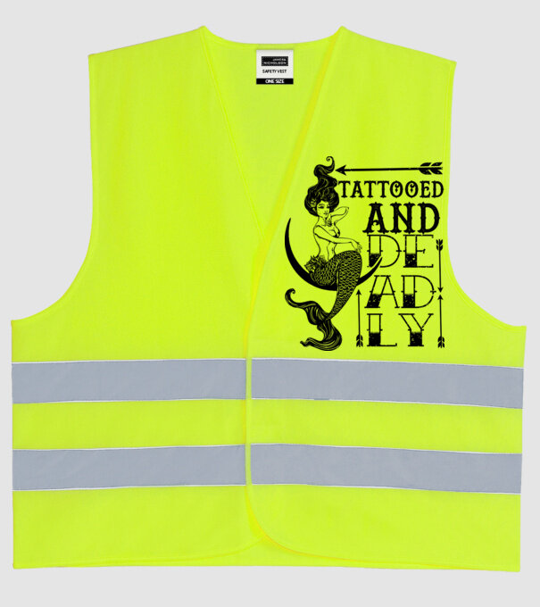 Tattooed and deadly mermaid model galben neon pe tricou