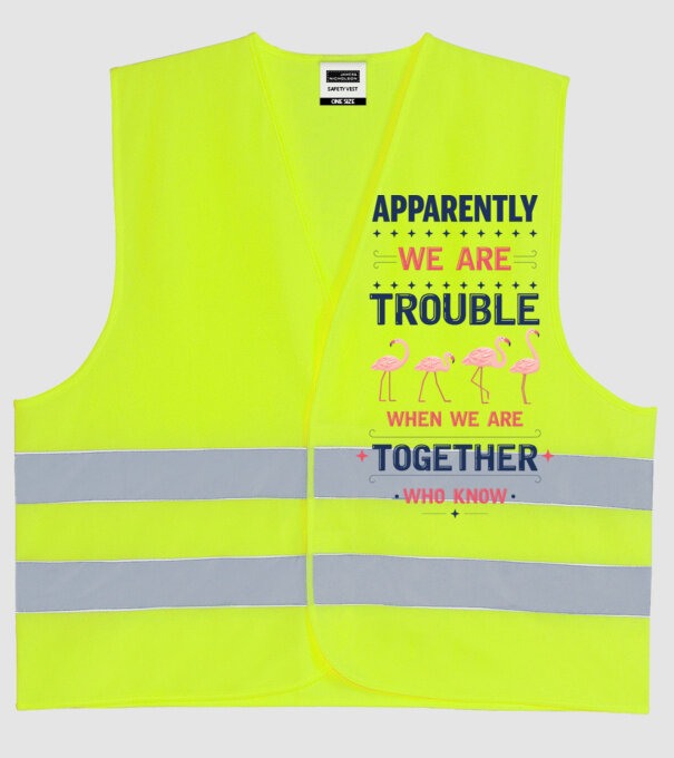 Trouble together flamingos model galben neon pe tricou