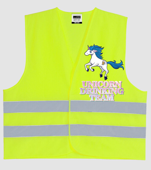 Unicorn drinking team model galben neon pe tricou