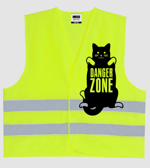 Zonă de pericol pisică model galben neon pe tricou