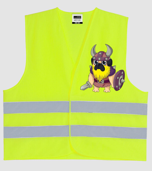 Mops Viking model galben neon pe tricou