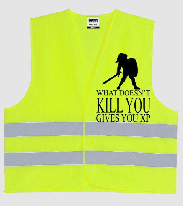 'What doesn''t kill you, gives you XP' model galben neon pe tricou