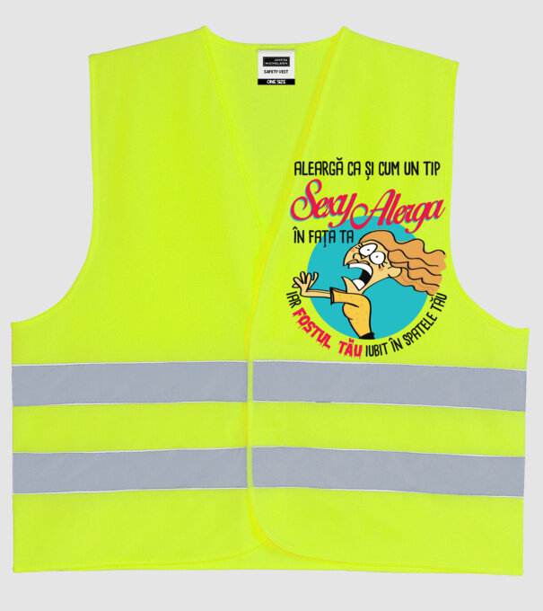 Aleargă ca și cum un tip sexy alerga în fața ta, iar fostul tău iubit în spatele tău model galben neon pe tricou