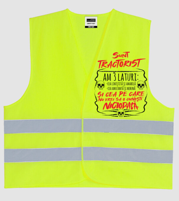 sunt tractorist, am 3 laturi model galben neon pe tricou