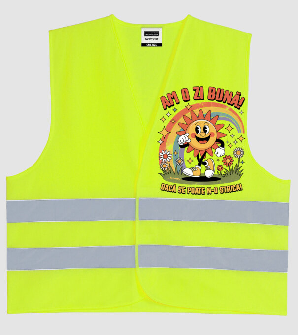 Am o zi bună! model galben neon pe tricou