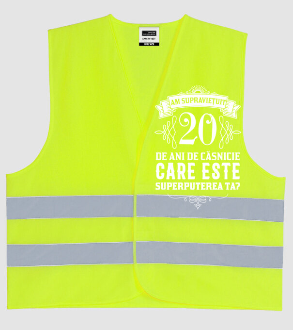 Am supraviețuit 20 de ani de căsnicie - care este superputerea ta? model galben neon pe tricou