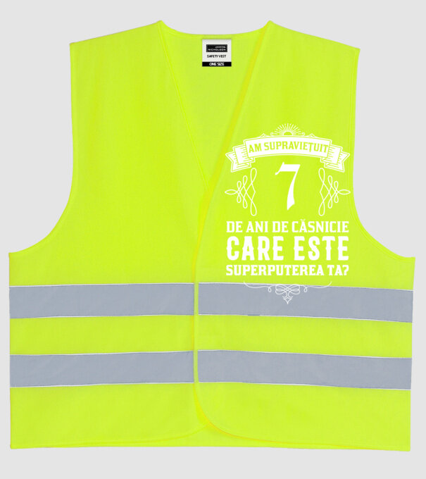 Am supraviețuit 7 ani de an de căsnicie - care este superputerea ta? model galben neon pe tricou