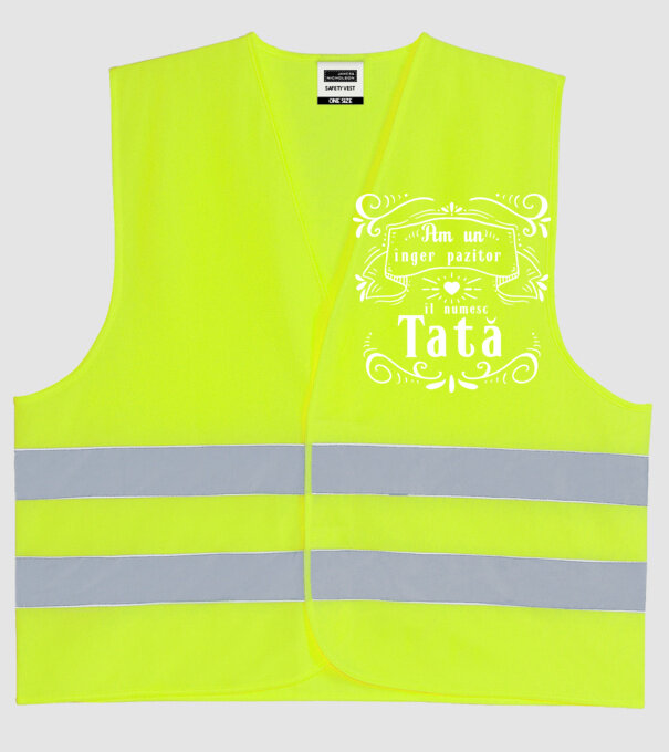Am un înger păzitor, îl numesc Tată model galben neon pe tricou