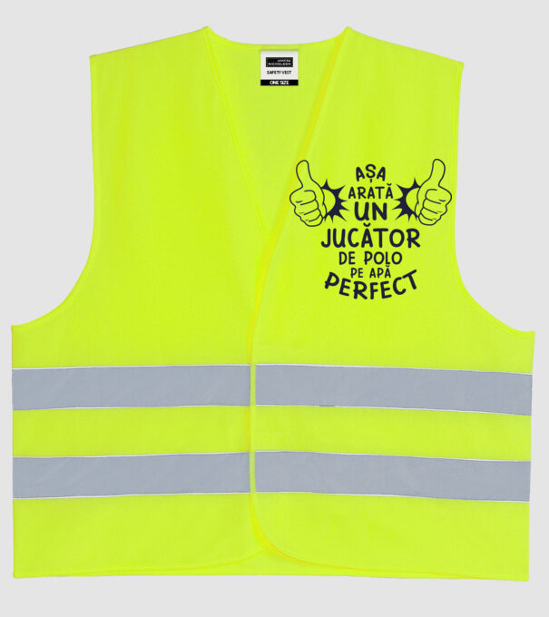 arată un JUCĂTOR DE POLO PE APĂ perfect model galben neon pe tricou
