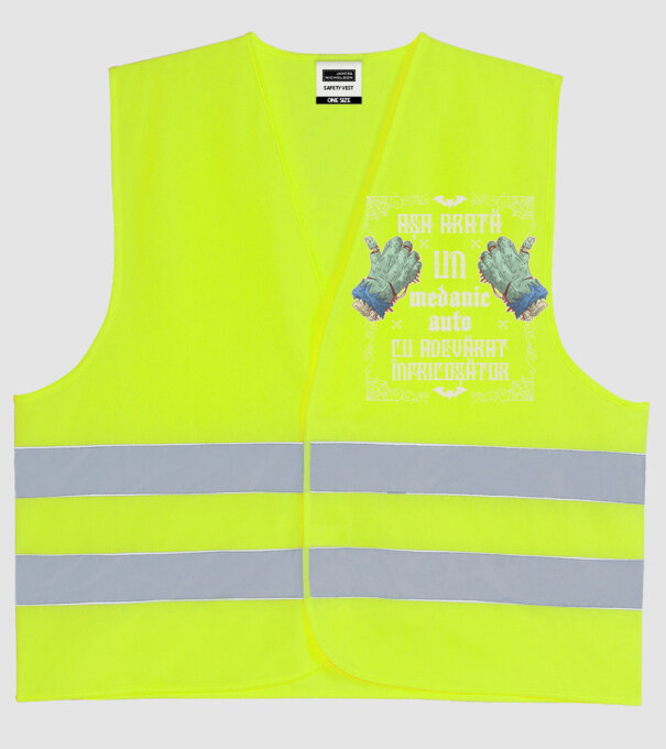Așa arată un MECANIC AUTO cu adevărat înfricoșător model galben neon pe tricou