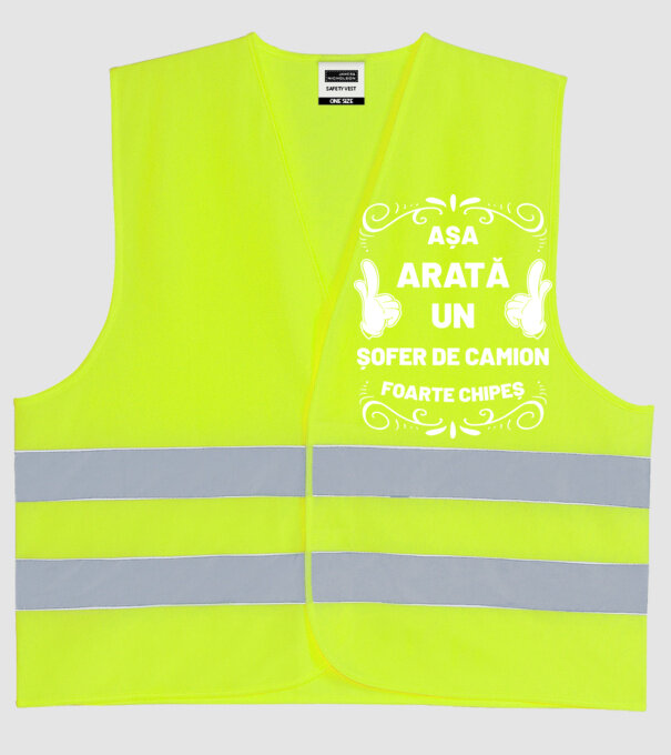 Așa arată un șofer de camion foarte chipeș model galben neon pe tricou