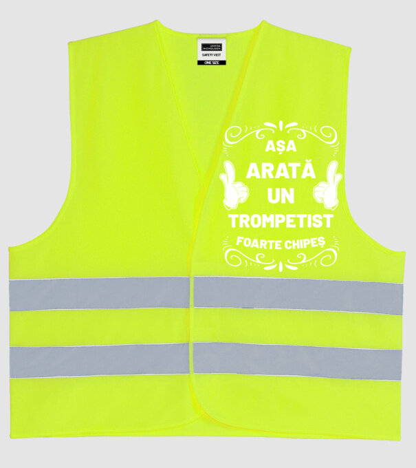 așa arată un trompetist foarte chipeș model galben neon pe tricou