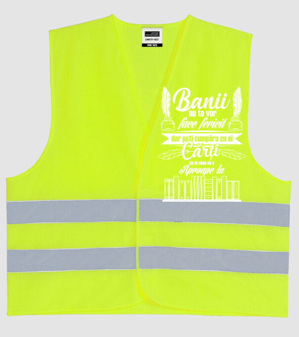 Banii nu te vor face fericit, dar poți cumpăra cărți cu ei, ceea ce e aproape la model galben neon pe tricou