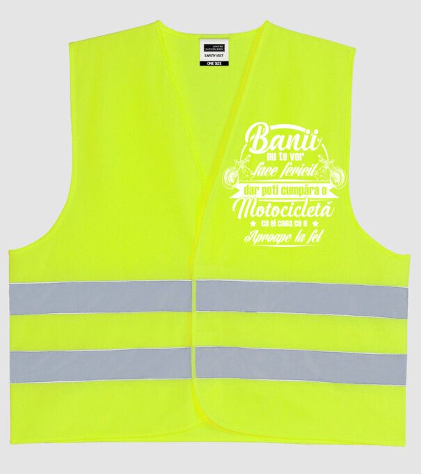 banii nu te vor face fericit, dar poți cumpăra o motocicletă cu ei, ceea ce e aproape la fel model galben neon pe tricou