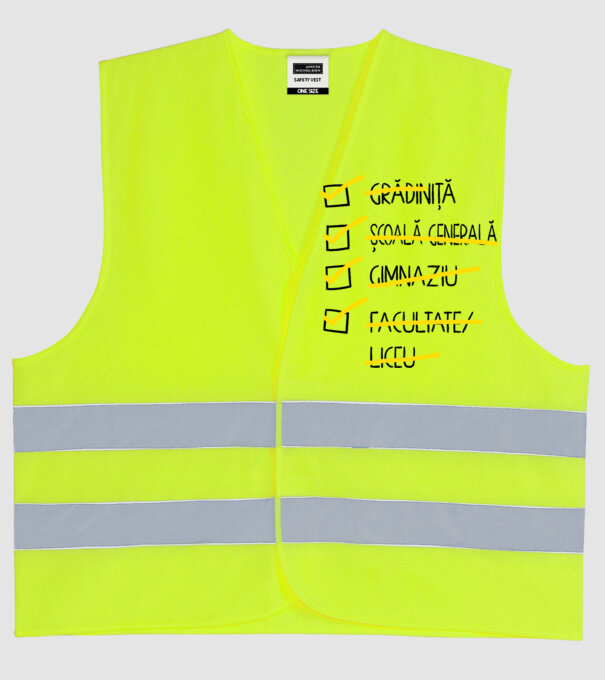 Cheklist educație - Facultate alb model galben neon pe tricou
