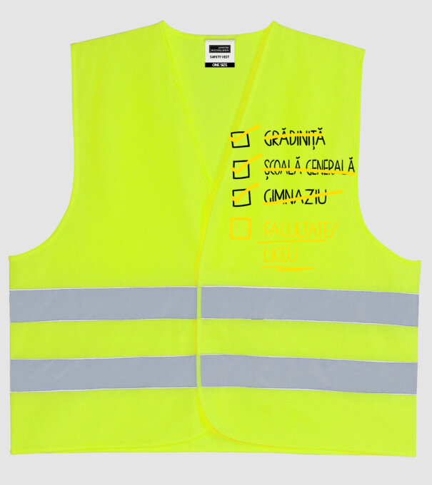 Cheklist educație - Gimnaziu alb model galben neon pe tricou