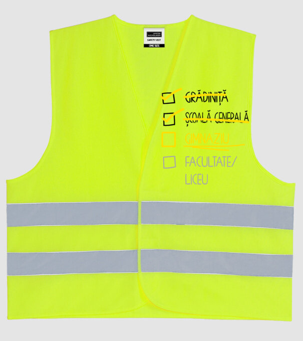 Cheklist educație - Școala primară alb model galben neon pe tricou