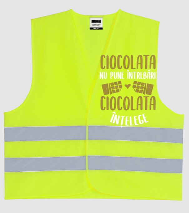 ciocolata nu pune întrebări, ciocolata înțelege model galben neon pe tricou