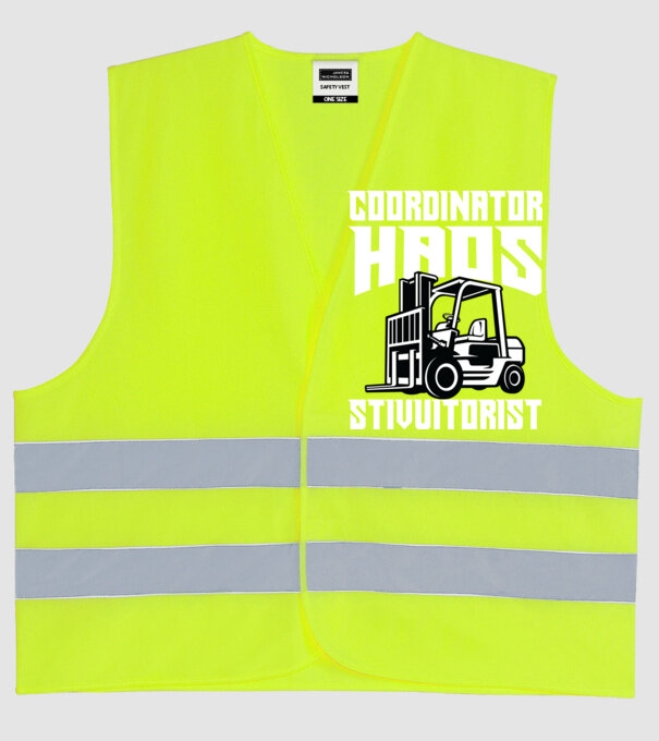 coordonator stivuitorist haos model galben neon pe tricou