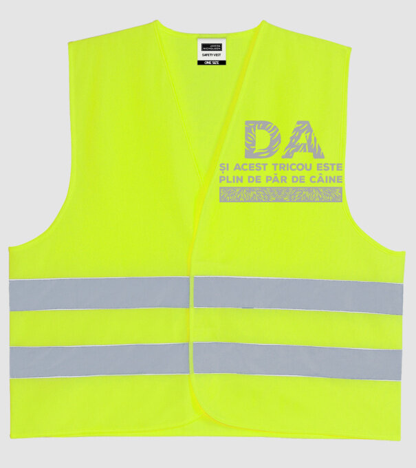 da, și acest tricou este plin de păr de câine model galben neon pe tricou