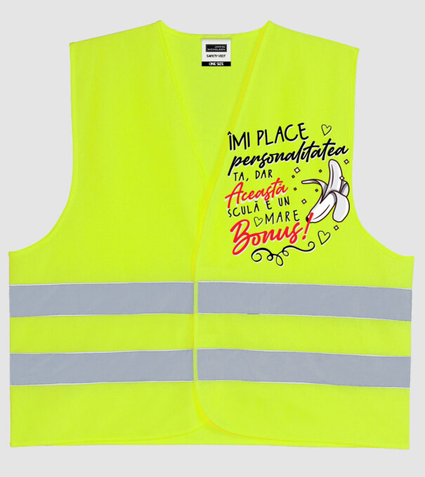 Dar această sculă e un mare bonus! model galben neon pe tricou