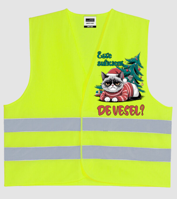 Este suficient de vesel? pisică Crăciun model galben neon pe tricou