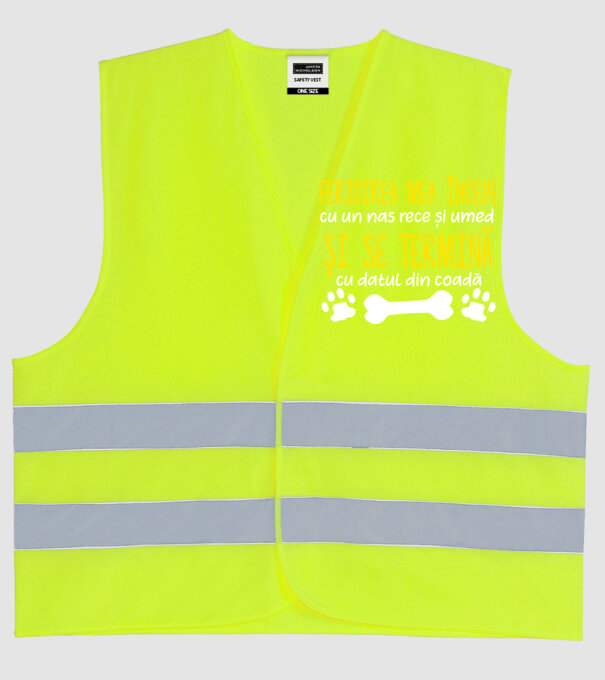 fericirea mea începe cu un nas rece și umed și se termină cu datul din coadă model galben neon pe tricou