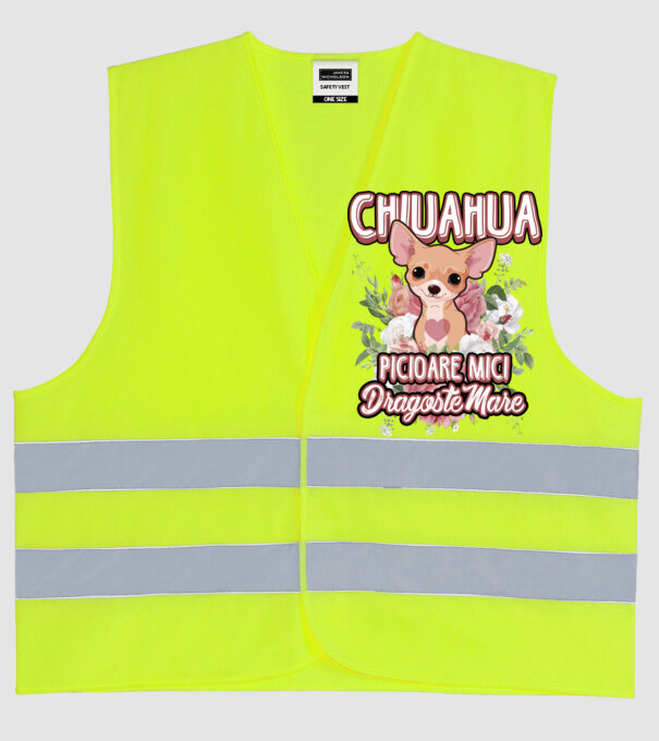 chihuahua : picioare mici dragoste mare model galben neon pe tricou