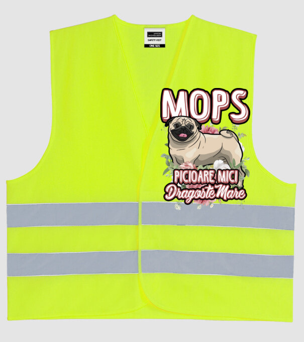 mops : picioare mici dragoste mare model galben neon pe tricou