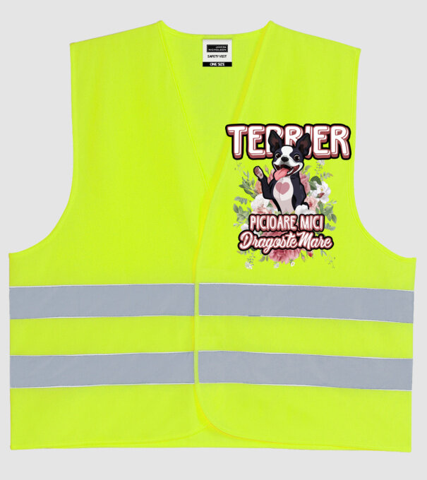 terrier : picioare mici dragoste mare model galben neon pe tricou